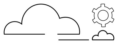 Altında daha küçük bulut olan büyük bulut, teçhizat teknik entegrasyonu gösteriyor. Teknoloji, yenilik, bulut hesaplama, verimlilik, hizmet, otomasyon, basit iniş sayfası için ideal