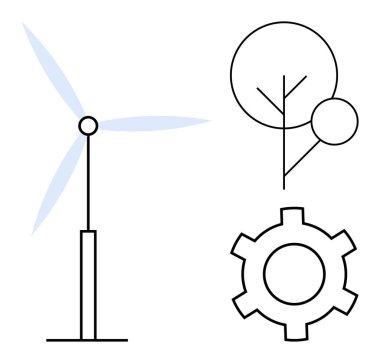 Rüzgar türbini, ağaç ve teçhizat temiz enerji, doğa ve teknolojiyi birleştirir. Sürdürülebilirlik, yenilik, yeşil enerji, ekoloji büyüme teknolojisi çözümleri için ideal basit iniş sayfası