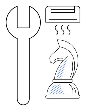 Şövalye taşı, İngiliz anahtarı, klima, strateji, problem çözme ve modern teknolojiyi sembolize ediyor. Planlama, onarım, yenilik, soğutma makineleri için ideal
