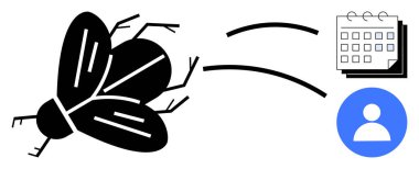 Bir takvim ve kullanıcı simgesine iş akışını, zamanlamayı, böcek denetimini, kaynak optimizasyonunu, görevleri, takım koordinasyonunu, basit düz metaforu temsil ederek bağlan