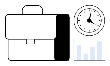 Evrak çantası, saat ve bar grafiği verimlilik, işyeri verimliliği, kariyer büyümesi kavramını taşıyor. İş, organizasyon, profesyonel planlama, zaman optimizasyon hedefi takibi için ideal