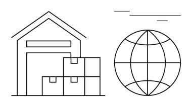 Küresel lojistik, ticaret, nakliye, teslimat, envanter, üretim ve bağlantıyı sembolize eden istiflenmiş nakliye kutularıyla dolu bir depo. Basit düz iş kavramları için ideal