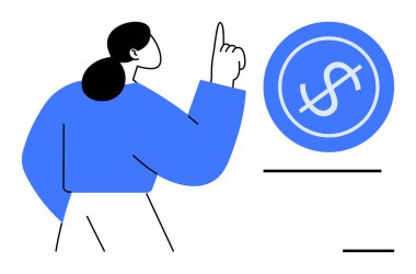 Bir dolar simgesine doğru hareket eden kadın finansmanı simgeliyor. Para yönetimi, finansal okur yazarlık, bütçe, iş, yatırım, ekonomi, ekonomik büyüme için ideal. Basit düz metafor