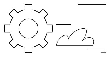 Bulut ve dinamik çizgilere sahip vites sembolü teknoloji, verimlilik, yenilik ve verimliliği öneriyor. Teknolojik çözümler, bulut hizmetleri, otomasyon, veri işleme, yazılım gelecekçiliği için ideal
