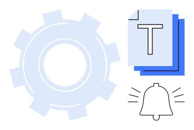 Çalan bir zille eşleştirilmiş T harfli bir belge yığınının yanında büyük bir teçhizat. Üretkenlik, organizasyon, bildirim yönetimi, iş akışı, sistem ayarları, düzenleme araçları için ideal