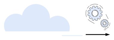 Birbirine kenetlenmiş vitesli büyük bulut şekli ve bir ok, bulut hesaplama, iş akışı, otomasyon ve entegrasyonu temsil ediyor. Teknoloji, yenilik, verimlilik, ilerleme veri yönetimi için ideal