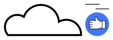 Hareket çizgileri, hız, onay ve bağlantı sağlayan mavi başparmaklı bir ikonun yanında bulut çizgisi. Teknoloji, iletişim, bulut depolama, geri bildirim, verimlilik ağı için ideal