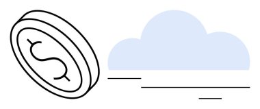 Dolar işaretli sikke, dijital finansı, bulut hesaplamasını ya da çevrimiçi işlemleri sembolize etmek için soyut bulutlara doğru hareket ediyor. Bankacılık, fintech, ticaret, yenilik, tasarruf, yatırım için ideal