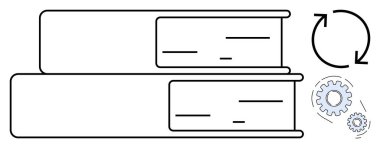 Bilgi güncellemeleri, öğrenme ve geliştirmeyi temsil eden dairesel oklar ve dişlilerle eşleştirilmiş kitap yığını. Eğitim, bilgi paylaşımı, öğrenim, yenilik, süreç ve verimlilik için ideal