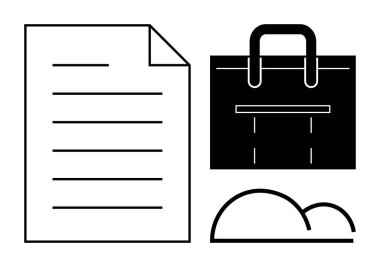 Metin satırları, evrak çantası ve organizasyonu, işi, verileri, dijital depolamayı ve erişilebilirliği sembolize eden bulut taslağı içeren bir dosya. İş ve teknoloji yönetimi için ideal veri güvenliği yeniliği
