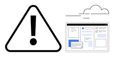 Uyarı işareti ve uyarı sistemi, belgeler ve görevlerin web arayüzü. Alarm sistemleri için ideal, çevrimiçi güvenlik, görev yönetimi, dijital süreçler, iletişim, teknoloji modern