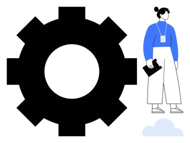 İş kadını, takım çalışmasını, yenilikçiliği, süreci, iş akışını, teknolojiyi ve gelişmeyi temsil eden bir pano tutuyor. Yaratıcılık, yönetim planlama takım çalışması ve liderlik için ideal