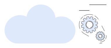 Ana hatlara bağlı mavi bulut şekli bulut hesaplamasını, sistem otomasyonunu ve veri işlemesini sembolize ediyor. Teknoloji için ideal, yenilik, depolama, bağlantı, verimlilik, sinerji basit