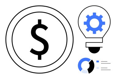 Veri tablosu analizi gösteriyor ki, dolar madeni para ikonu finans, ampul ve teçhizat yenilik ve fikirleri ön plana çıkarıyor. İş, finans, yenilik, strateji, yatırım, büyüme için ideal