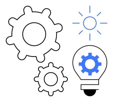 İki vites, içinde dişli bir ampul ve bir güneş sembolü yaratıcılığı, yeniliği, ilerlemeyi ve problem çözmeyi ön plana çıkarıyor. Yenilik için ideal, iş çözümleri, teknoloji mühendisliği