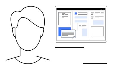 Görev, onay kutusu ve ileti içeren web tabanlı bir arayüzün yanındaki kişinin taslağı. Üretkenlik, kullanıcı katılımı, web tasarımı, iletişim, organizasyon, basitlik yaratıcılığı için ideal