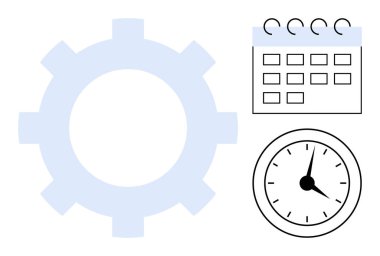 Vites çarkı, takvim ve saat birleşimi verimliliği, planlamayı ve zaman yönetimini temsil eder. Üretkenlik, iş verimliliği, proje zamanlaması, takım çalışması iş akışı izlemesi için ideal