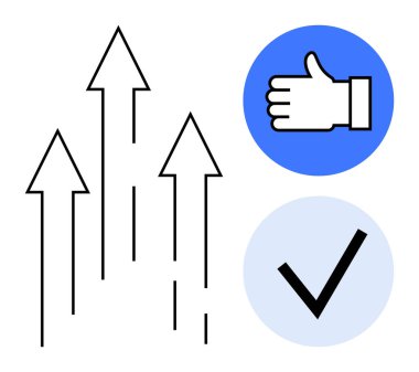 Yukarı çıkan oklar, büyüme, hırs ve ilerlemeyi simgeler. Onaylanmak için bir onay ve başarı için bir işaret simgesi ile eşleştirilir. Başarı, başarı, iş, onay, terfi için ideal