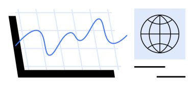 Şebekede değişen veri eğilimi olan çizgi grafiği, küresel odağı sembolize eden küresel simge. Analiz, istatistik, küresel ulaşım, ekonomi, eğitim, pazar eğilimleri büyüme içgörüsü için idealdir. Basit düz
