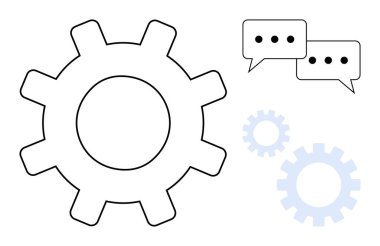 Sohbet mesajlarıyla iç içe geçmiş ikonlar takım çalışmasını, yeniliği ve etkili iletişimi sembolize eder. Mühendislik, teknoloji, üretkenlik, problem çözme, verimlilik, ağ oluşturma için ideal