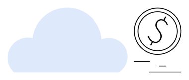 Dijital işlemleri, finansal teknolojiyi ve çevrimiçi veri depolamayı simgeleyen madeni para ikonuna sahip bulut simgesi. Bankacılık, finans, teknoloji, fintech, bulut hesaplama, sanal tasarruf sade iniş için ideal