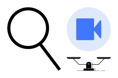 Büyüteç yakınlaştırır, video kamera ikonu kaydı sembolize eder, terazi dengeyi ve adaleti temsil eder. Araştırma, soruşturma, karar verme, karşılaştırma, adalet, şeffaflık için ideal