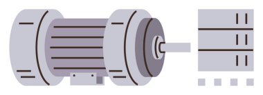 Şaftı ve bağlantılı kontrol şeması olan elektrikli motor. Mühendislik, otomasyon, teknoloji, mekanik, imalat, yenilik, süreç tasarımı için idealdir. Temiz ve basit düz metafor