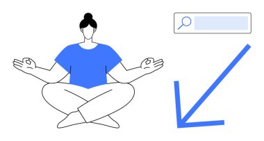 Meditasyon duruşu, üstteki arama çubuğu ve aşağı doğru ok şeklinde bağdaş kurarak oturuyorlar. Farkındalık, kişisel gelişim, veri analizi, kullanıcı navigasyonu, rahatlama, basitlik ve basitlik için ideal