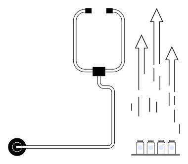 Güç kaynağına bağlı kara kutular, yukarı doğru giden dinamik oklar hava akımını gösteriyor. Enerji, havalandırma, bilim, teknoloji, mühendislik ve yenilik için ideal