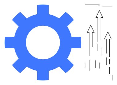 Mavi dişli yükselen oklar üretkenliği, yeniliği, ilerlemeyi, stratejiyi, takım çalışmasını, büyümeyi, başarıyı simgeliyor. İş ve teknoloji mühendisliği geliştirme süreci için ideal