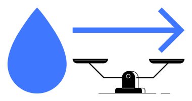 Mavi okun yanındaki büyük mavi damlacık denge ölçeğine doğru gidiyor. Sürdürülebilirlik, karar verme, eşitlik, su tasarrufu, denge, adalet, çevre bilinci için idealdir. Basit.