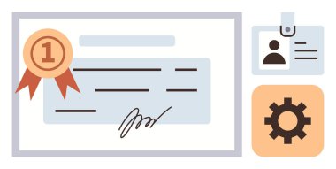 Kurdele ve imzalı ödül belgesi, kimlik kartı ve işlem sembolü için teçhizat. Tanınma, sertifika, başarı, başarı, başarı, onay, süreç ve eğitim için ideal