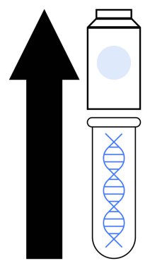 Yukarı doğru giden bir okun yanında DNA sarmalı içeren test tüpü genetik, biyoteknoloji ve bilimsel buluşları sembolize ediyor. Bilim, yenilik, araştırma, ilerleme ve teknoloji için ideal