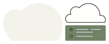 Yeşil bir sunucu kutusuna bağlı bulut simgesi, veri depolama ve yönetimi temsil ediyor. Teknoloji, veri analizi, ağ, internet, bulut hesaplama, yedekleme ve bilişim araçları için ideal. Basit düz