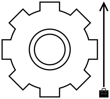 Yukarı bakan bir ok ve küçük bir evrak çantasıyla çevrili büyük bir merkez vites. Ticari büyüme, üretkenlik, kariyer gelişimi, stratejik planlama, ilerleme, liderlik, başarı için ideal. Basit.