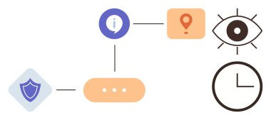 Kalkan, bilgi, konum, göz ve saat elementleri doğrusal akışa bağlandı. Güvenlik, izleme, gizlilik navigasyon teknolojisi veri sistemleri için idealdir. Temiz ve basit bir daire