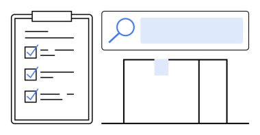 Bir arama çubuğu ve asgari ögelerin yanında işaretlenmiş ögelerin yer aldığı bir kontrol listesi olan pano. Üretkenlik, organizasyon, görev yönetimi, hedefler, planlama, araştırma, basit iniş sayfası için ideal