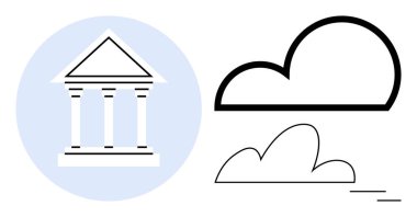 Minimalist tarzda sütunlu bir müze binası ve iki ana hatlı bulut. Tarih, kültür, bilgi, eğitim, gelenek, basitlik ve dijital yaratıcılık için idealdir. Basit bir düz metafor.
