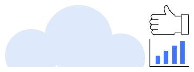 Büyük bulut grafikleri, el hareketi ve büyümeyi temsil eden çizelge. Teknoloji, bulut servisi, veri, yenilik, başarı, basit iniş sayfası için ideal