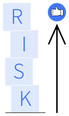 Yığınlanmış bloklar yukarı doğru giden okun yanında başparmakları işaret eden harfler oluşturur. Başarı, strateji, büyüme, karar verme, liderlik, takım çalışması, basit iniş sayfası için ideal
