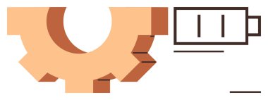 Teknolojiyi, enerjiyi, üretkenliği ve mekanik süreçleri temsil eden dişli ve pil ikonu. Yenilik için ideal, yenilenebilir enerji, imalat, sistem optimizasyonu, mühendislik teknolojisi