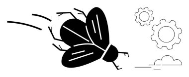 Hareket halindeki uçan böcekler, minimum vektör sanatı, vites ve bulut şekilleri yenilik, otomasyon, doğa ve teknolojiyi akla getiriyor. Sürdürülebilirlik, biyoteknoloji mühendisliği mekaniği ekolojisi için ideal