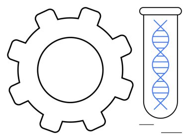 Test tüpünün yanında DNA ipliği ile birlikte biyoteknoloji, yenilik, bilim ve teknolojideki ilerlemeyi ön plana çıkarır. Genetik, araştırma, mühendislik, laboratuvarlar, STEM eğitimi için idealdir.
