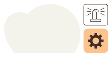 Uyarı simgesi ve teçhizat sembolü olan bulutlu bir şekil. Bulut hesaplama, veri yönetimi, otomasyon, güvenlik, teknoloji, sistem uyarıları ve yenilik için idealdir. Basit düz metafor