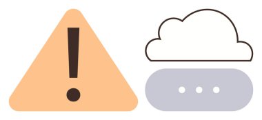 Sarı üçgen, bulutun yanında ünlem işareti ve altında noktalar var. Güvenlik, uyarı, hata mesajı, risk, veri erişimi, teknoloji, internet güvenliği için ideal. Basit düz metafor