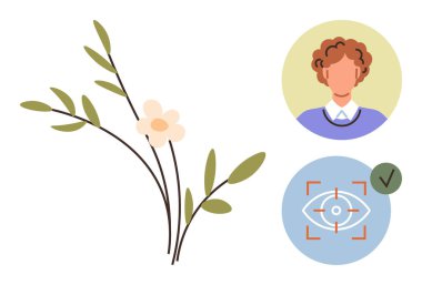 Minimalist çiçek dalı, kimlik doğrulama için profil çizimi ve kimlik doğrulama sembolü. Kimlik, güvenlik, gizlilik, minimalizm, tasarım doğa teknolojisi için idealdir. Basit düz metafor