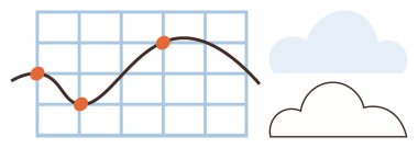 Şebeke üzerindeki veri noktalarının yer aldığı çizgi çizelgesi, eğilimleri, istatistikleri ve bulut hesaplamasını sembolize ediyor. İş, analitik, veri depolama, büyüme ekonomisi teknolojisi tahmini için ideal. A