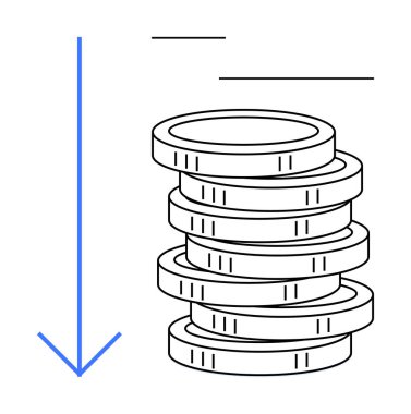 Madeni paralar aşağı doğru cesur bir okla istiflenir. Mali kayıp, azalma ya da değer kaybı sinyalleri verir. Ekonomi, iş dünyası, zenginlik, bütçe kesintisi yatırım riski ve durgunluk için ideal. Basit.
