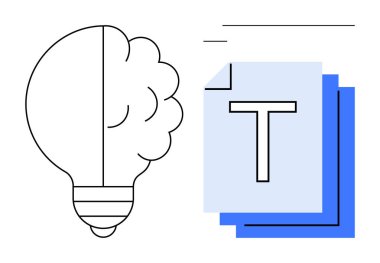 Katmanlı dokümanların ve yenilik, yaratıcılık, beyin fırtınası, tasarım düşüncesi, bilgi paylaşımı, eğitim, basit iniş sayfası için büyük T.