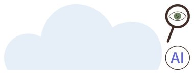 Bulut şekli, bir gözü ve yapay zekayı inceleyen büyüteçle eşleştirilmiş. Yapay zeka, veri analizi, bulut hesaplama, teknoloji, araştırma, siber güvenlik ve yenilik için ideal. Basit düz metafor